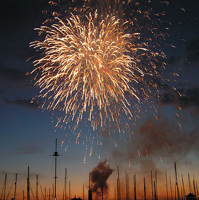 Large firework burst over Whitehaven harbour