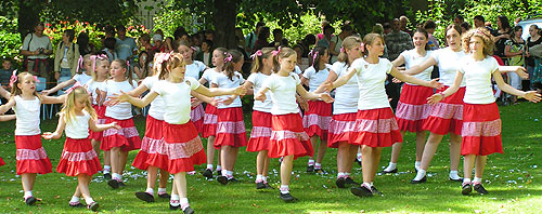Performing line dancing in the park