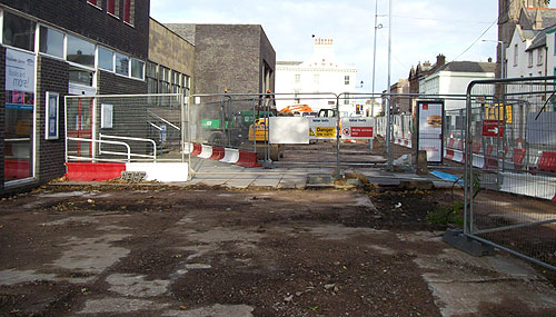 Removing paving in front of Whitehaven Library