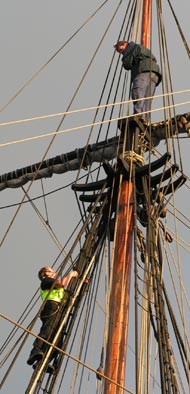 Climbing to the top of endeavour's main mast