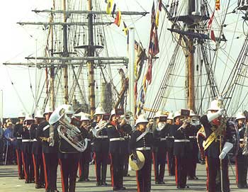 Royal marine band marching display on the Sugar Tongue