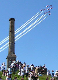 Red Arrows over Candlestick chimney