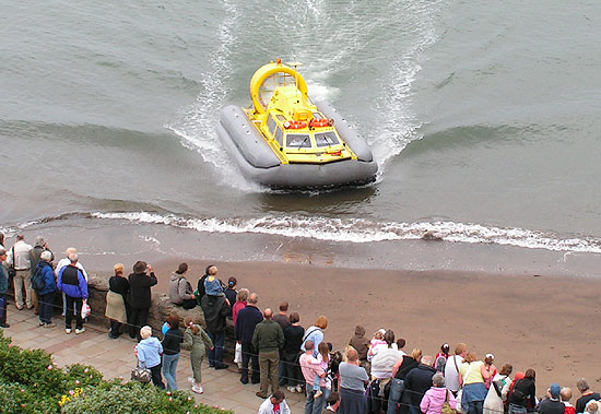 Hovercraft landing on the sands of the outer harbour