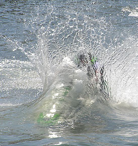 Jet ski dives under the water