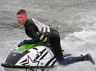 Lying on the jet ski