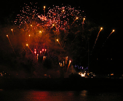 Fireworks shooting up from Whitehaven's old quay