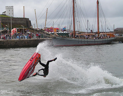 One legged jet ski stunt with tall ship Irene