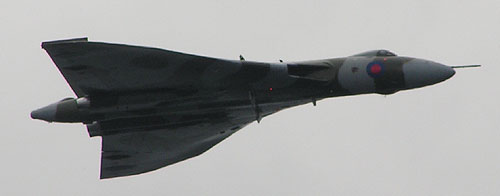 Avro Vulcan XH558 from the side at Whitehaven festival