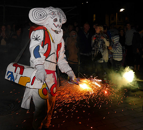 Ram costume with fireworks