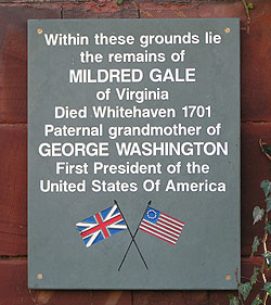 Stone memorial of Mildred Gale grandmother of George Washington in St. Nicholas gardens