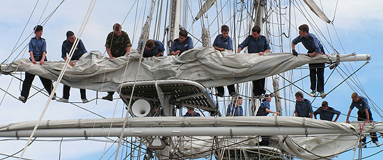 Furling the sails on T.S. Royalist