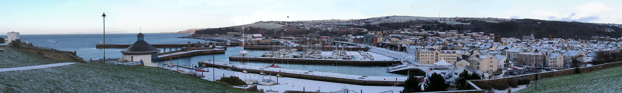 Panorama of Whitehaven Harbour in Snow