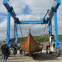 Hull of Viking boat on harbourside