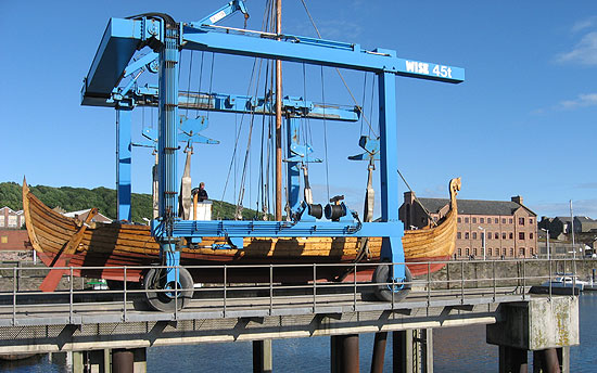 Viking boat on Whitehaven harbour boat lift