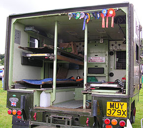 Inside Land Rover ambulance with stretchers
