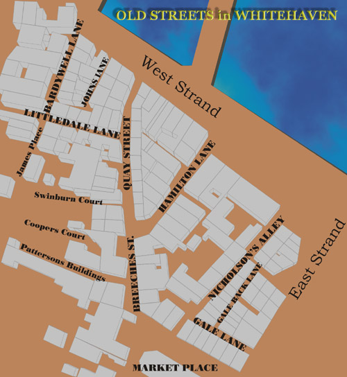 map of Whitehavens old streets around Quay Street