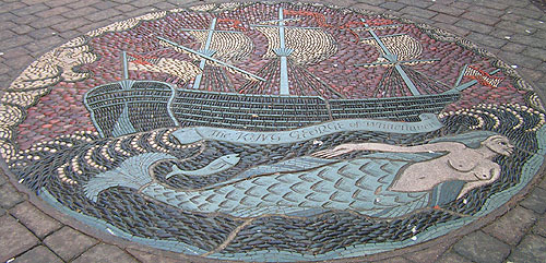 Mermaid pebble mosaic on King Street featuring the King George