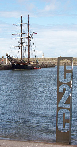 c2c sculpture with Zebu in Whitehaven harbour